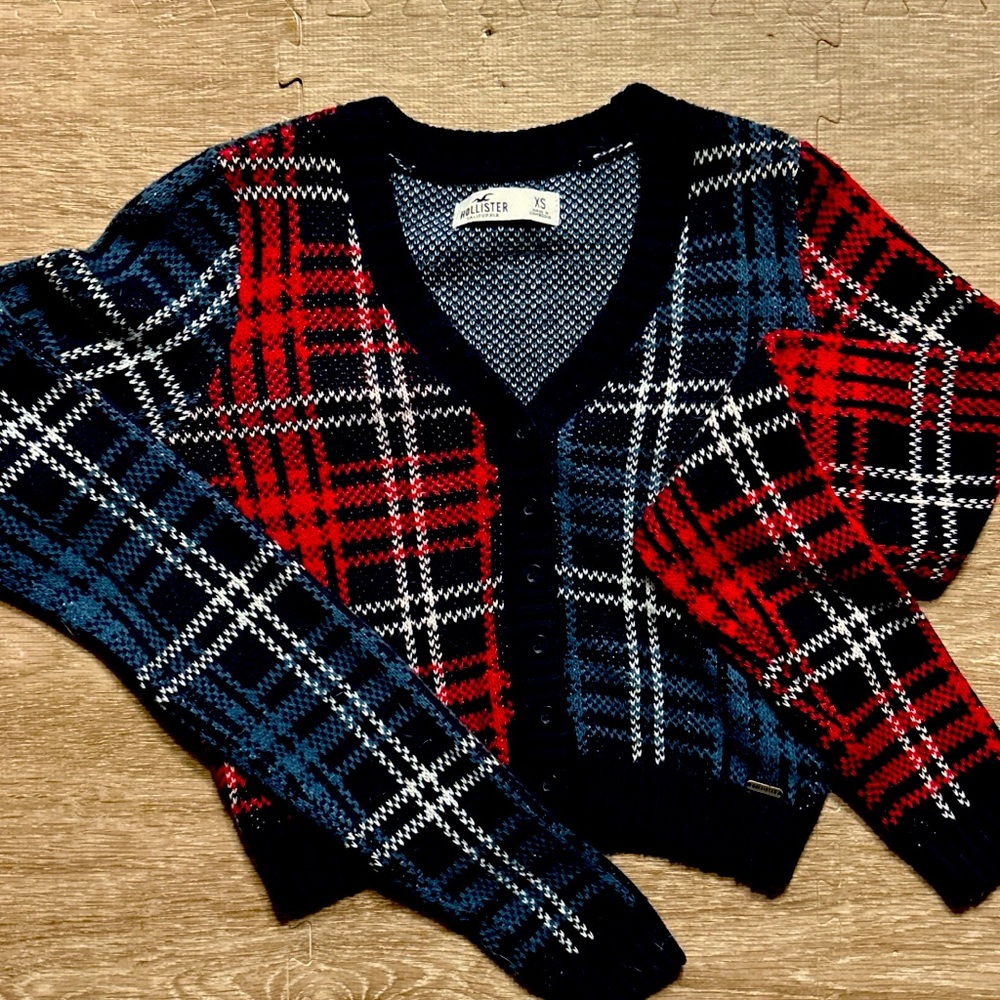 ✨ Hollister Plaid Cropped Button Front Cardigan Sweater | Size XS